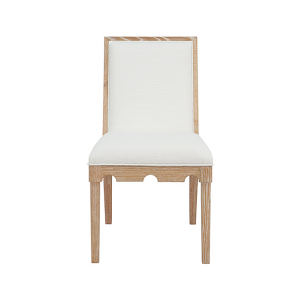 Lanister Cerused Oak Square Back Dining Chair with White Performance Linen Back & Seat