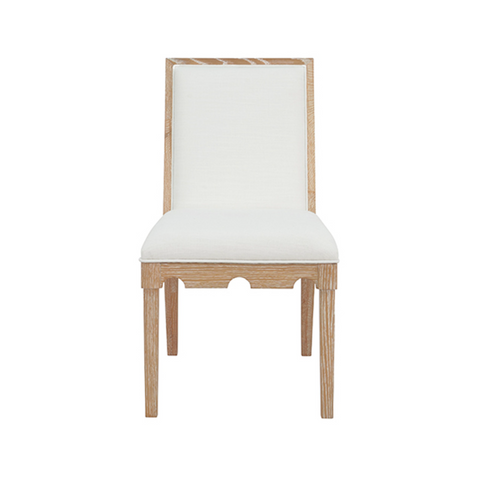 Lanister Cerused Oak Square Back Dining Chair with White Performance Linen Back & Seat