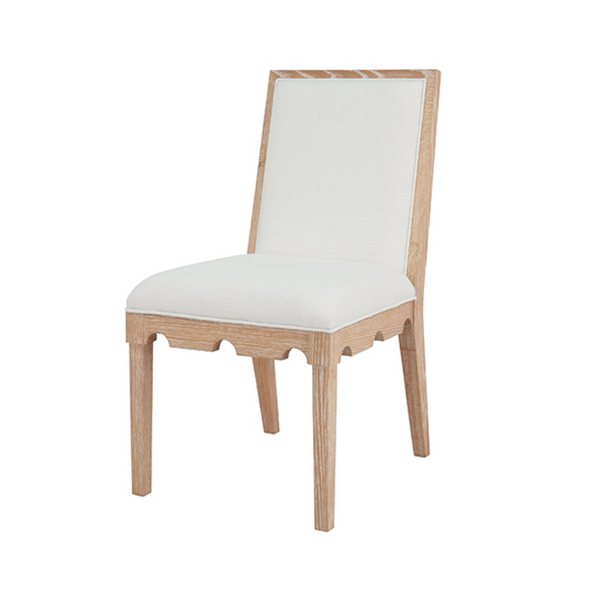 Lanister Cerused Oak Square Back Dining Chair with White Performance Linen Back & Seat