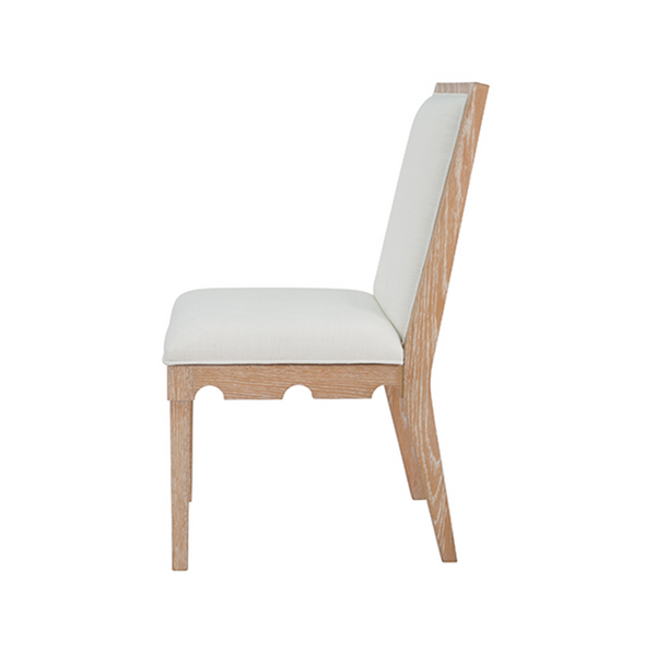 Lanister Cerused Oak Square Back Dining Chair with White Performance Linen Back & Seat
