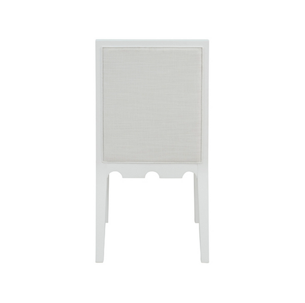 Lanister Matte White Lacquer Square Back Dining Chair with White Performance Linen Back & Seat
