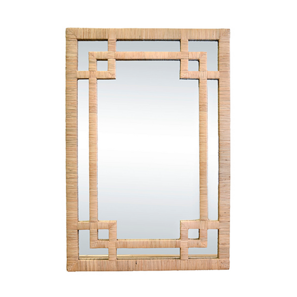 Geneva Natural Rattan Framed Wall Mirror with Greek Key Designh