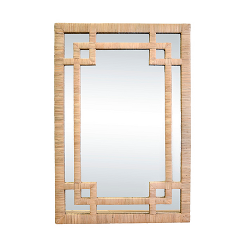 Geneva Natural Rattan Framed Wall Mirror with Greek Key Designh