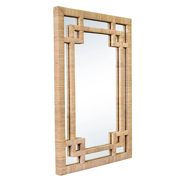 Geneva Natural Rattan Framed Wall Mirror with Greek Key Designh
