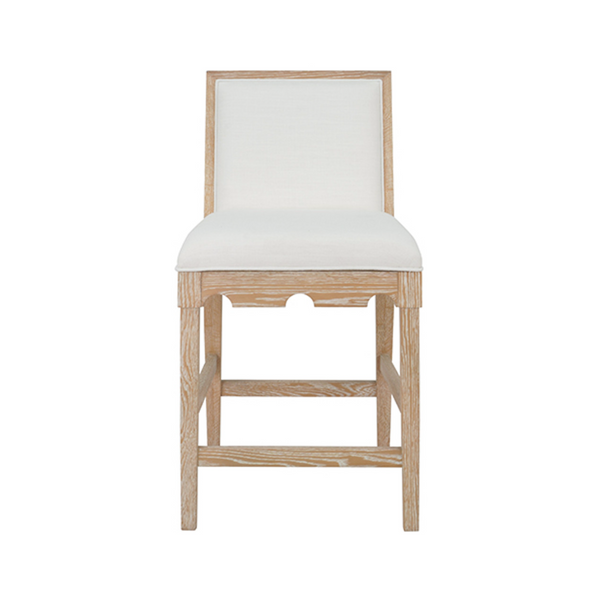 Lanister Cerused Oak Square Back Counter Stool with White Performance Linen Back & Seat