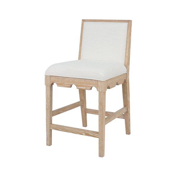 Lanister Cerused Oak Square Back Counter Stool with White Performance Linen Back & Seat
