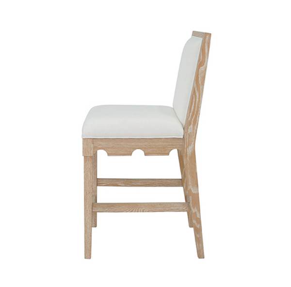 Lanister Cerused Oak Square Back Counter Stool with White Performance Linen Back & Seat