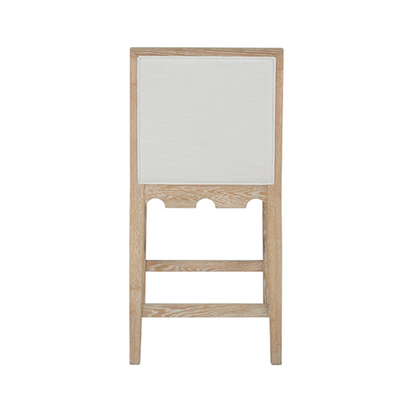 Lanister Cerused Oak Square Back Counter Stool with White Performance Linen Back & Seat
