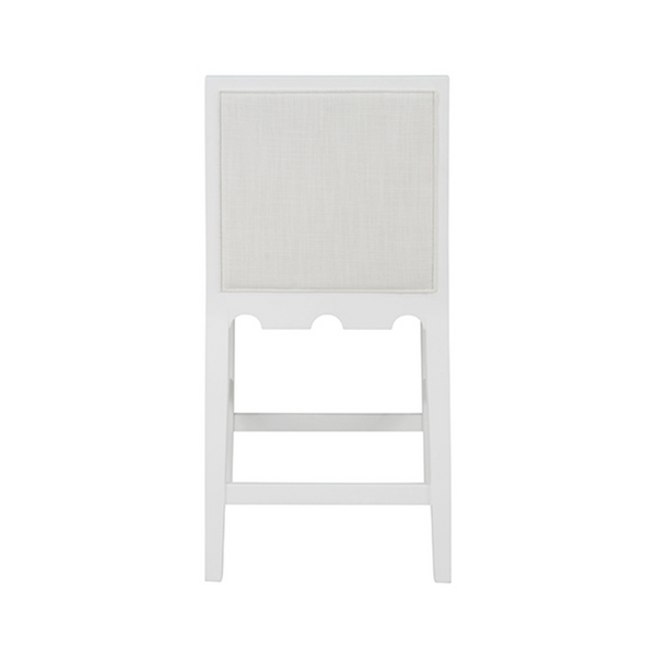 Lanister Matte White Lacquer Square Back Counter Stool with White Performance Linen Back & Seat