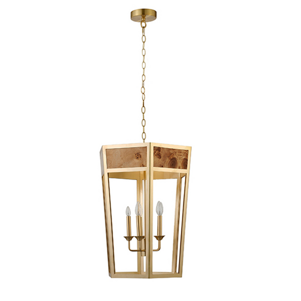 Reynolds Five Light Burlwood and Gold Metal Hexagon Pendant Light