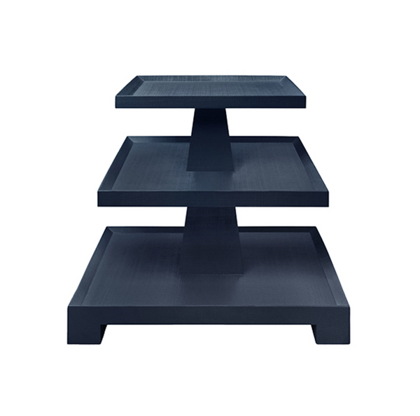 Tatiana Textured Navy Linen Tapered Three Tier Side Table with Center Column