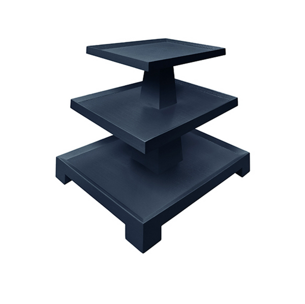 Tatiana Textured Navy Linen Tapered Three Tier Side Table with Center Column