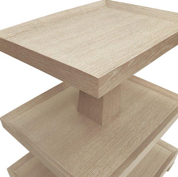 Tatiana Cerused Oak Tapered Three Tier Side Table with Center Column