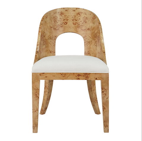 Rafferty Light Burlwood Curved Back Dining Chair with Performance White Linen Seat