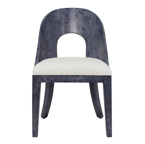 Rafferty Navy Blue Curved Back Dining Chair with White Performance Linen Seat