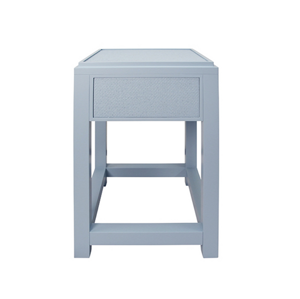 Jean Light Blue Matte Lacquer and Light Blue Grasscloth One Drawer Side Table with Satin Brass Drawer Pull