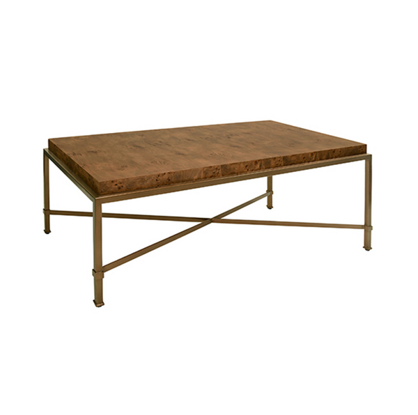 Hardwick Dark Burl wood and Antique Brass Frame Coffee Table