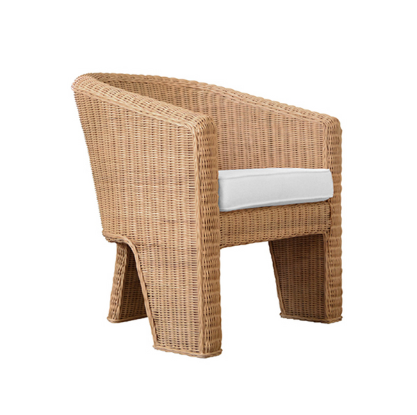 Giza Rattan Three Leg Lounge Chair With Ivory Performance Linen Cushion