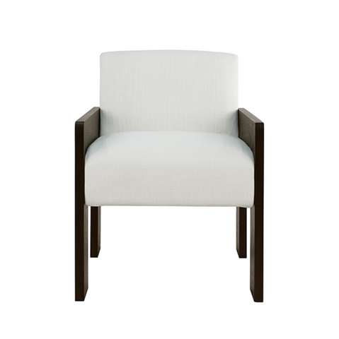 Astor Espresso Oak Square Arm Wooden Accent Chair with White Performance Linen Upholstery
