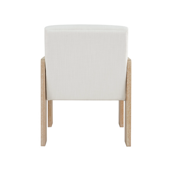Astor Cerused Oak Square Arm Wooden Accent Chair with White Performance Linen Upholstery