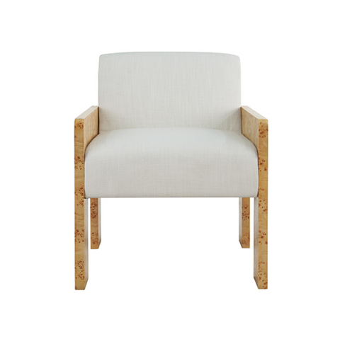 Astor Burlwood Square Arm Accent Chair with White Performance Linen Upholstery