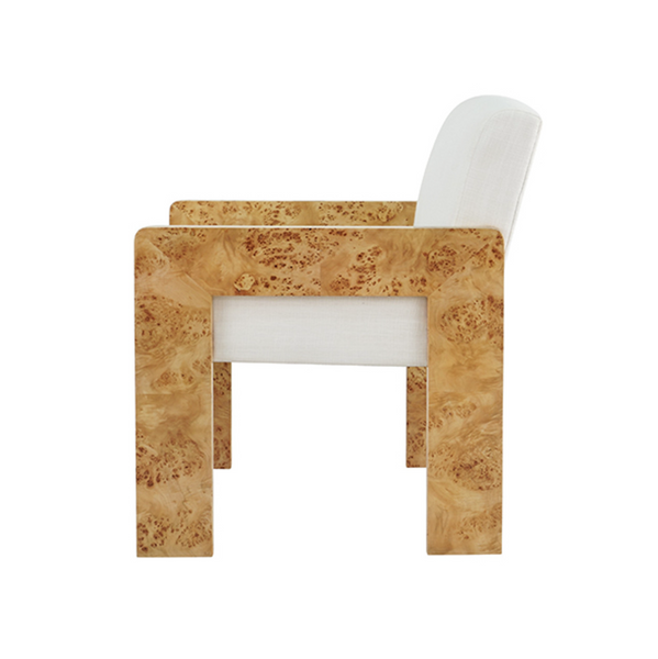 Astor Burlwood Square Arm Accent Chair with White Performance Linen Upholstery