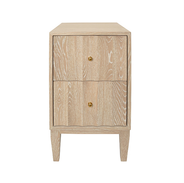 Hammond Fluted Cerused Oak Two Door Side Table with Brass Knobs