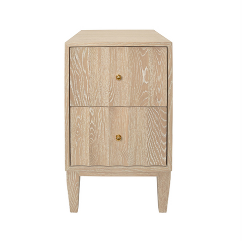 Hammond Fluted Cerused Oak Two Door Side Table with Brass Knobs