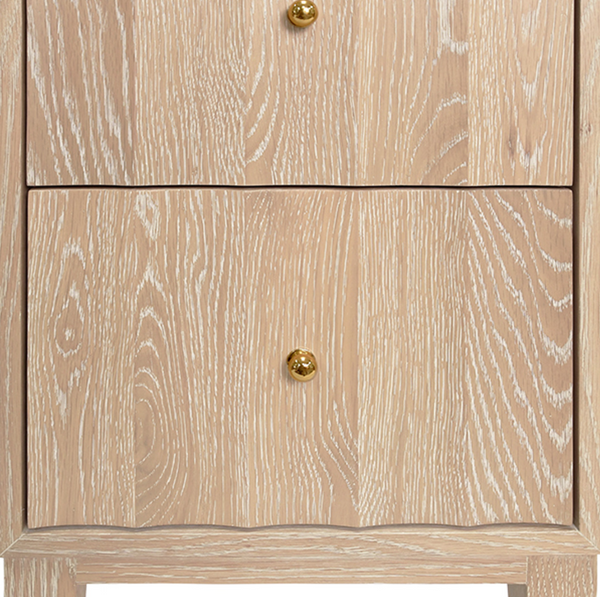 Hammond Fluted Cerused Oak Two Door Side Table with Brass Knobs