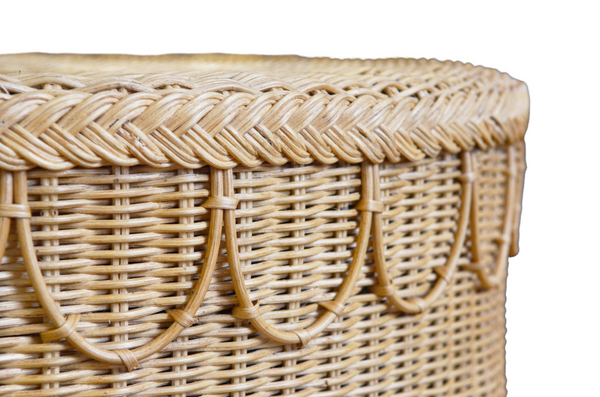 Giada Natural Woven Rattan Round Coffee Table with Scalloped Skirt
