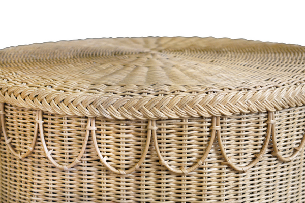 Giada Natural Woven Rattan Round Coffee Table with Scalloped Skirt