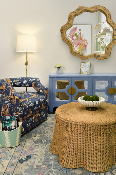 Giada Natural Woven Rattan Round Coffee Table with Scalloped Skirt