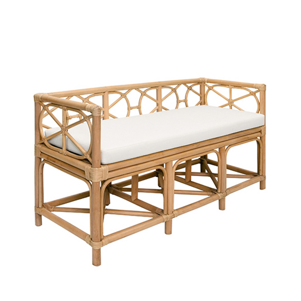 Ferguson Natural Rattan Bench with Ivory Performance Linen Cushion