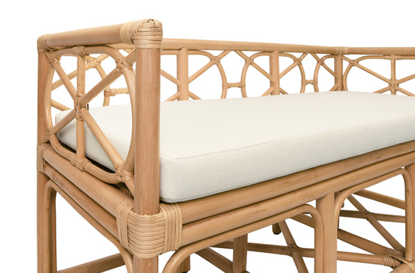 Ferguson Natural Rattan Bench with Ivory Performance Linen Cushion