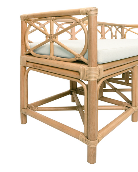 Ferguson Natural Rattan Bench with Ivory Performance Linen Cushion