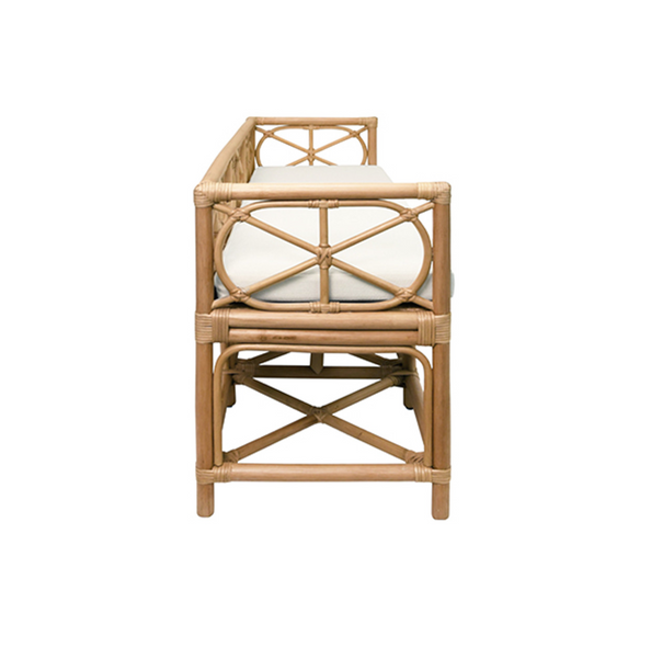 Ferguson Natural Rattan Bench with Ivory Performance Linen Cushion