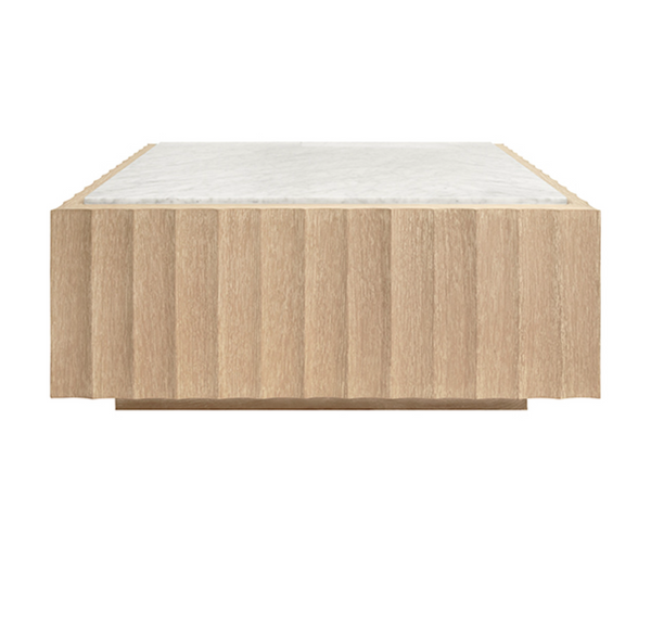 Granger Cerused Oak Square Fluted Coffee Table with Inset White Carrara Marble Top