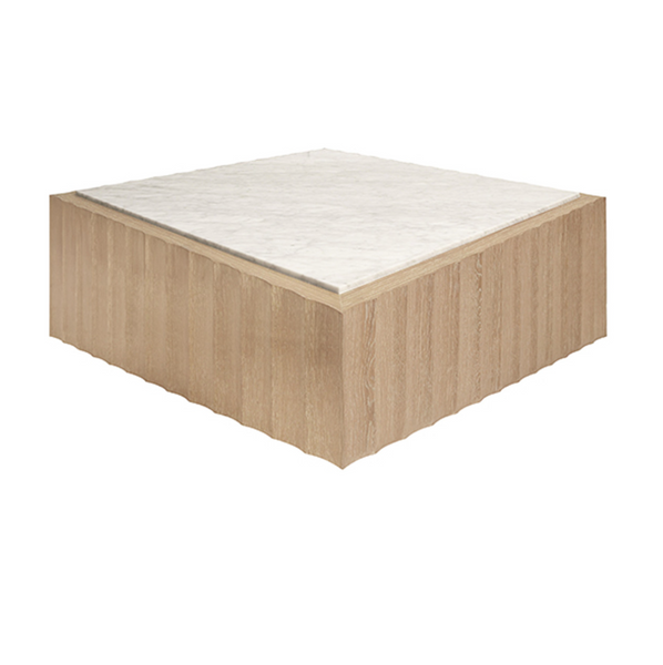 Granger Cerused Oak Square Fluted Coffee Table with Inset White Carrara Marble Top