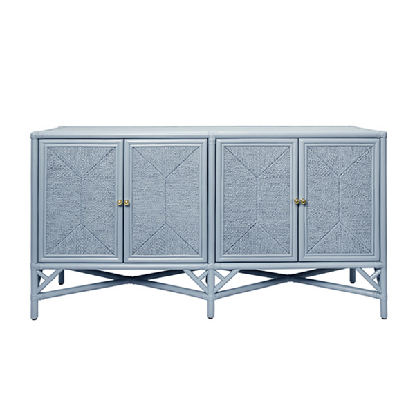 Eleanor Light Blue Rattan Buffet with Four Rope Front Doors