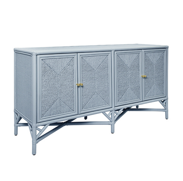 Eleanor Light Blue Rattan Buffet with Four Rope Front Doors