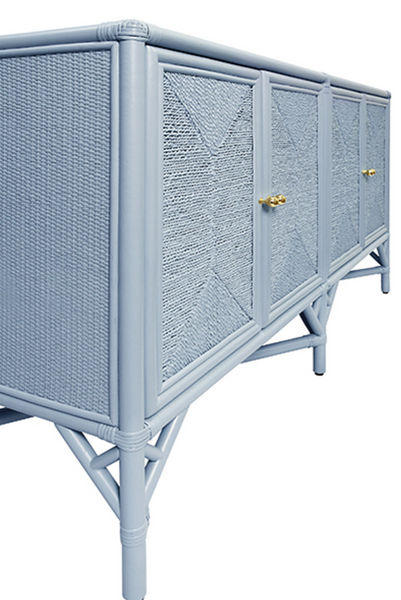 Eleanor Light Blue Rattan Buffet with Four Rope Front Doors
