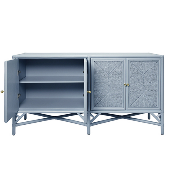 Eleanor Light Blue Rattan Buffet with Four Rope Front Doors