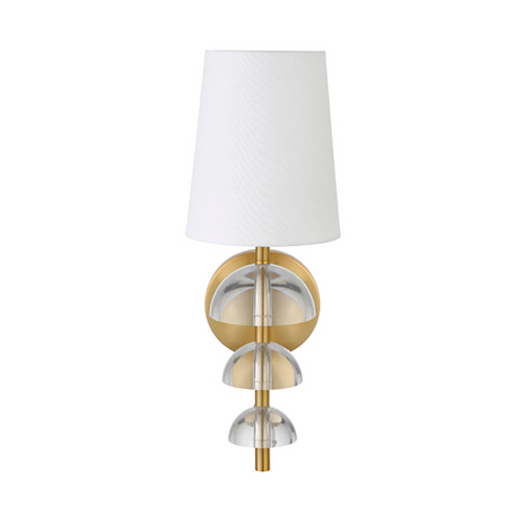 Demi Stacked Hemisphere Acrylic & Antique Brass Wall Sconce with White Linen Shade