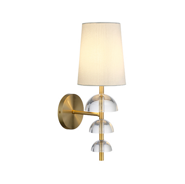 Demi Stacked Hemisphere Acrylic & Antique Brass Wall Sconce with White Linen Shade