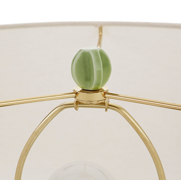 CeCe Celadon Glazed Scalloped Ceramic Table Lamp with White Linen Shade, Brass Accent, and Celadon Ceramic Finial