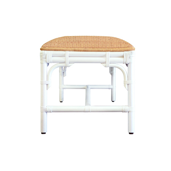 Asha Natural Rattan Cushion Top Bench with White Painted Rattan Base