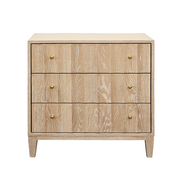 Carmack Fluted Cerused Oak Three Drawer Side Table with Brass Knobs