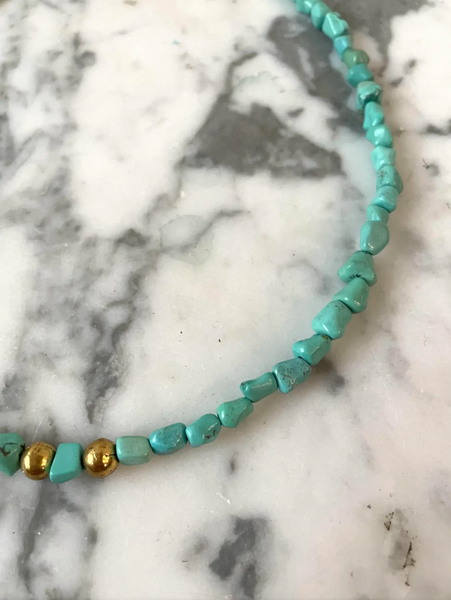 17.5" Turquoise and Vintage Gold Tone Beaded Necklace - Designed by Matthew Izzo