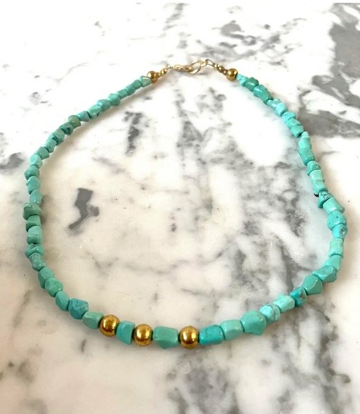 17.5" Turquoise and Vintage Gold Tone Beaded Necklace - Designed by Matthew Izzo