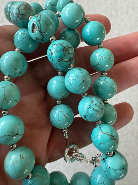 20" Turquoise Beaded Necklace With Silver Tone Spacers and Clasp - Designed by Matthew Izzo